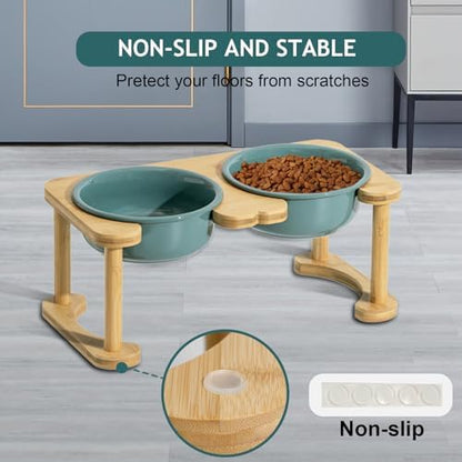 Ceramic Elevated Dog Bowls, Raised Pet Food and Water Bowl Set, Dark Green - Image 6