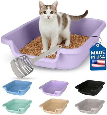 KittyGohere Senior Cat Litter Box Small with Scoop, Storybook Lavender by NE14pets