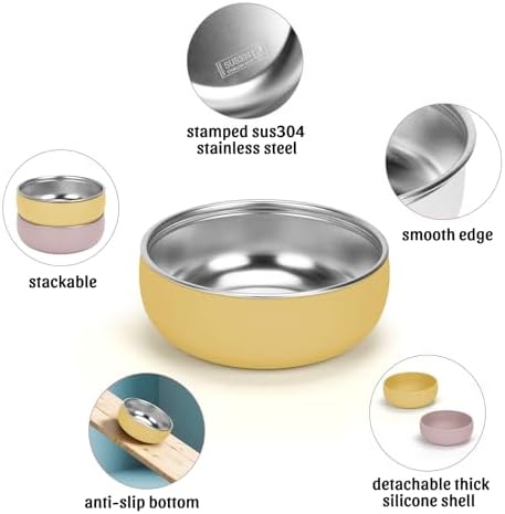 Kitten Food Bowls 2 Pack, Stainless Steel Cat Food and Water Bowl Set with Anti-Slip Silicone Bottom, 5 '' Wide Thick & Heavy Duty Metal Pet Bowls for Indoor Cats - Image 3