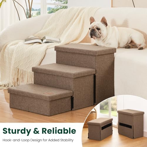 Love's cabin Dog Stairs for High Bed, Foldable Pet Stairs for Small Medium or Large Dogs Puppy with Storage for Bed or Couch, Cat Dog Steps Ramp with Zip up to 200 lbs, Light Brown, 3 Steps - Image 6