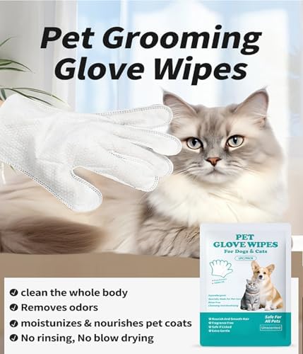 AQUASAFE Pet Glove Wipes - No-Rinse Dog Grooming Wipes & Cat Bath Gloves | Unscented Hypoallergenic Dog Wipes, [6] Ct - Image 5