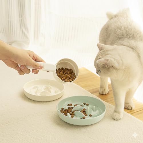 Anti-Bloat Ceramic Slow Feeder Bowl - Fish Pool Design Interactive Puzzle Feeder for Cats & Small Dogs, Food-Safe Porcelain Healthy Eating Dish (Green) - Image 7
