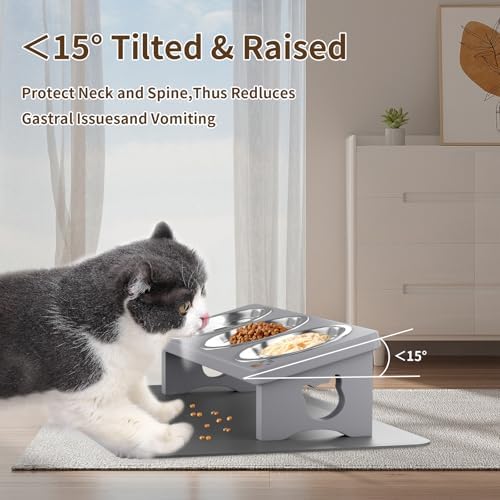 Elevated Cat Bowls, 3-Bowl Solid Wood Stand,Slate Grey - Image 5