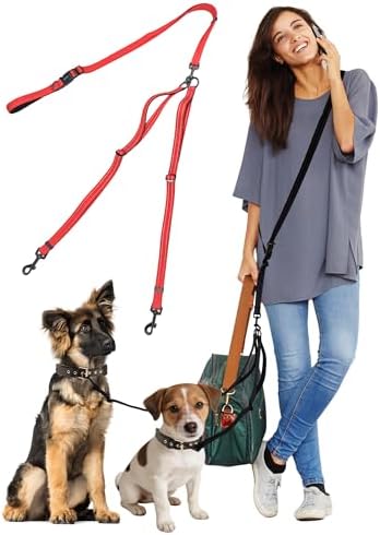 3-in-1 Double Dog Leash, Hands-Free Convertible Leash for 1 or 2 Dogs by WANFIRE