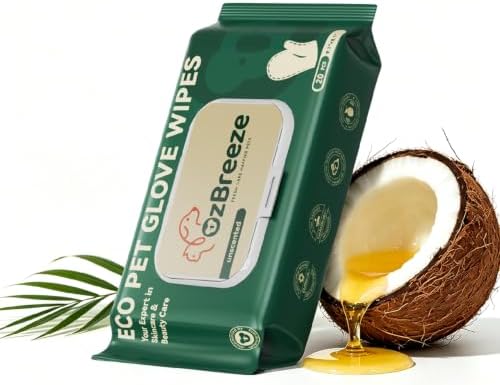 ECO PET Glove Wipes for Dogs & Cats, Hypoallergenic Unscented Cleaning & Deodorizing Bath Wipes, Coconut Oil Nourishing Fur Pet Grooming Gloves, 20pcs by FreshCareHappierPets