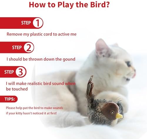 PETGEEK Gigwi Bird Cat Toy Simulated Chirping Bird Cat Toy, Fake Bird Cat Toys for Indoor Cats, Melody Chaser Cat Toys with Hanging Loop for Bored Indoor Adult Cats Kittens Interactive Play (Bird) - Image 5
