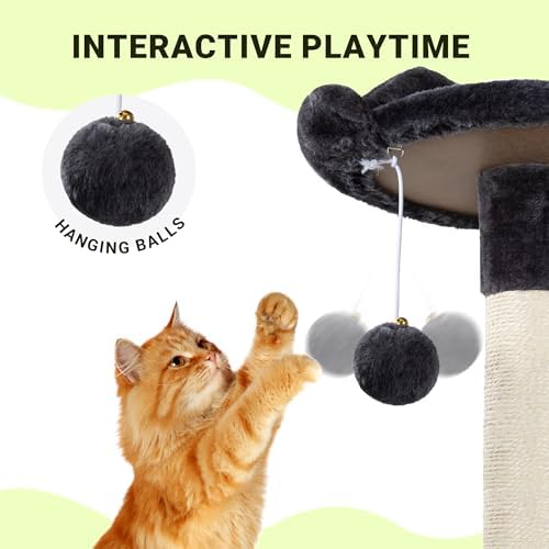 Allewie 64 Inches Multi-Level Cat Tree Tower for Indoor Cats, Dark Grey - Image 5