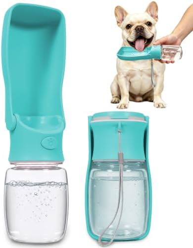 Foldable Dog Water Bottle, 12 oz Leak Proof Portable Dispenser (Green) by COMTENS