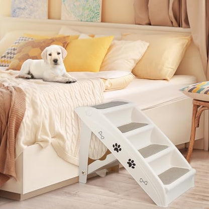LEMY Non-Slip Foldable Steps Stairs for Dogs and Cats, 4-Step Portable Indoor Outdoor Pet Steps Ramp for Bed, Couch, Car, Tan - Image 2
