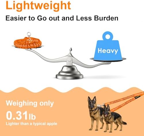MingXpet 2 Dog Leash, Dog Leash for 2 Dogs, 360° Swivel No Tangle Double Walking Training Leashes for Large Dogs that Pull, Comfortable Shock Absorbing Reflective Bungee, Orange - Image 6