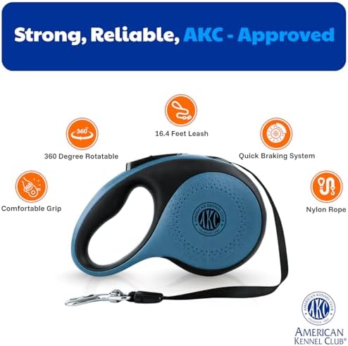 American Kennel Club Heavy Duty Retractable Dog Leash, 16.4ft, Tangle-Free, Ergonomic Grip, One-Hand Brake, for Medium & Large Dogs up to 110 lbs Gray - Image 2