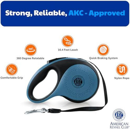 American Kennel Club Heavy Duty Retractable Dog Leash, 16.4ft, Tangle-Free, Ergonomic Grip, One-Hand Brake, for Medium & Large Dogs up to 110 lbs Gray - Image 2