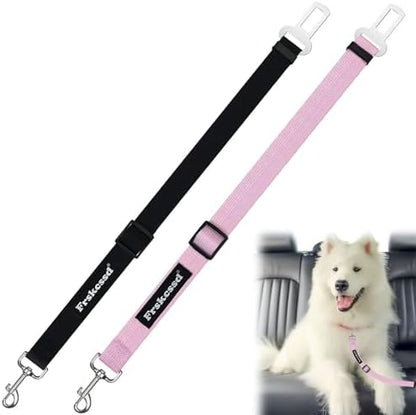 2 PCS Dog Seat Belt for Car Frskcssd Adjustable Dog Car Harness Heavy Duty Nylon Dogs Safety Seat Belt (Black+Pink) by Frskcssd
