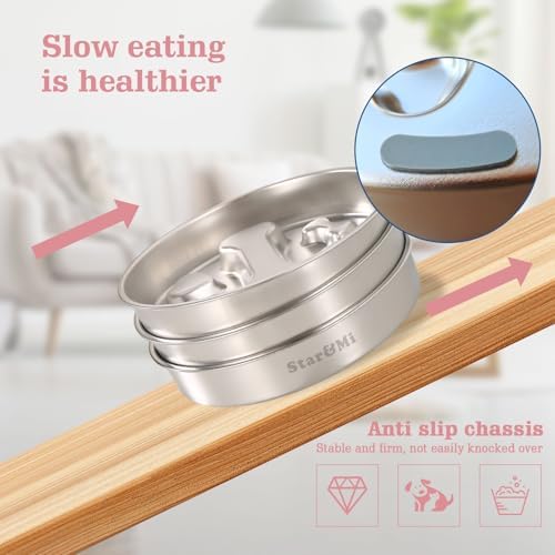 Stainless Steel Slow Feeder Dog Bowls – Non-Slip Metal Dog Bowl for Large & Medium Breeds, Puppy Puzzle Feeder – 2 Cup Capacity for Small to Big Pets – Durable Slow Feed Dog & Cat Food Dish with Mat - Image 4