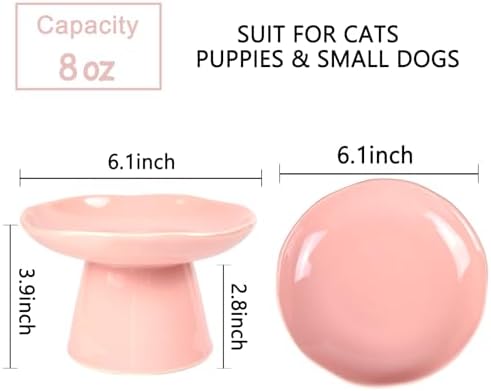 Extra Wide 6.1" Raised Cat Food Bowl, Shallow Ceramic Elevated Cat Feeder, Anti Vomiting, Stress Free, Whisker Fatigue, Pet Food or Water Bowl, Pink - Image 3