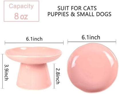 Extra Wide 6.1" Raised Cat Food Bowl, Shallow Ceramic Elevated Cat Feeder, Anti Vomiting, Stress Free, Whisker Fatigue, Pet Food or Water Bowl, Pink - Image 3