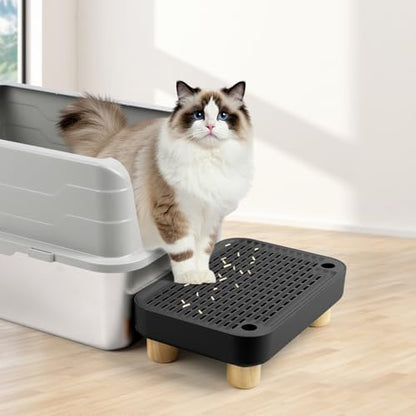 Litter Box Step, Cat Litter Ramp with Wooden Base, Black - Image 7