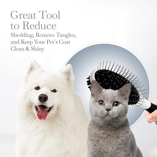 Fuller Brush 2-in-1 Double-Sided Pet Brush - Electroplated Round-Ended Steel Pins Positioned Into a Flexible Cushion on One Side & Nylon Bristles - Remove Shedding - Tool For Grooming Dogs & Cats - Image 4
