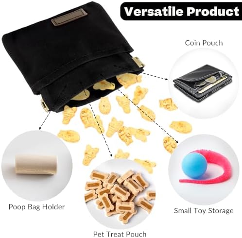 Dog Treat Pouch, Portable Auto Closing Dog Training Treat Bag with Carabiner, Hands Free Pocket Sized Snack Reward Pouch for Puppy Walking Travel Outdoor Use, Black - Image 3