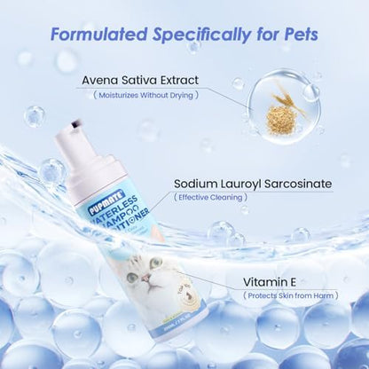 Waterless Cat Shampoo with Cat Brush - No Rinse Foam Dry Shampoo | Deep Cleansing Relieves Itchy Skin & Shedding | Gentle, pH-Balanced for Kittens Sensitive Skin | 2 Shampoo*1 Brush - Image 2