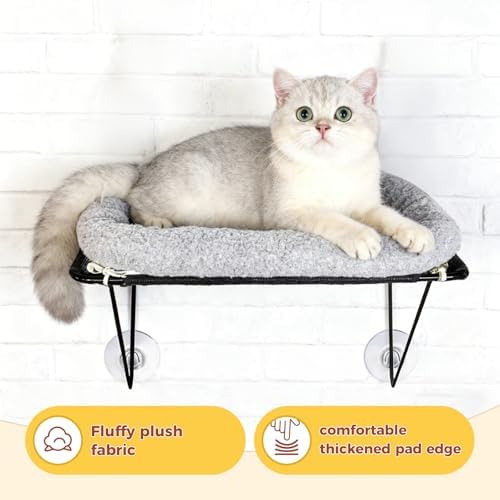 Cat Window Perch, Cordless Cat Hammock Window Seat with Sturdy Metal Frame Supports and 4 Strong Suction Cups (Grey, Short Hair) - Image 4