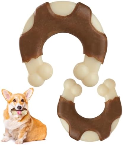 Durable Nylon Dog Bones, 2 Pack Dog Toys for Aggressive Chewers, Beef-Flavored U-Shaped Bone Chew Toys for Largel/Medium/Small Dogs, Teething and Boredom Relief by Geeyteek