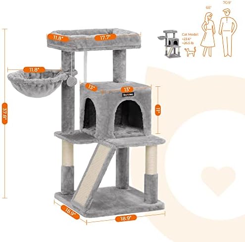 Feandrea Cat Tree, 37.8-Inch Tall Cat Tower, Multi-Level Condo, Light Gray - Image 5