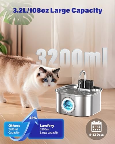 Lawfery 3.2L/108oz Wireless Stainless Steel Cat Water Fountain - Image 2