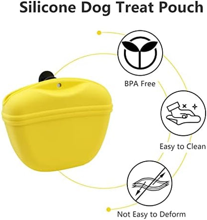 Dog Treat Pouch 2 Pack, Dog Treat Training Pouch, Silicone Pet Treat Bag BPA Free/Clip/Magnetic Dog Walk (Yellow & Blue) - Image 4