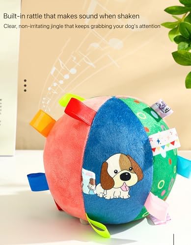 TRAVEYO Plush Dog Toy Ball, Built-in Bell Interactive Fetch Toy, 6.3 Inch Soft Stuffed Cotton Chew Ball, Durable Washable Sensory Play Toy for Small Medium Large Dogs - Image 4
