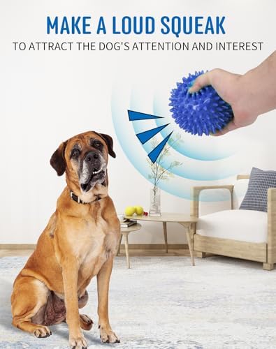 Pweituoet 4.5” Heavy Duty Squeaky Dog Balls for Medium Large Dogs, Dog Toys for Aggressive Chewers, Spike Ball Toys for Clean Teeth and Training(2 Pack) (4.5" red and Blue) - Image 5