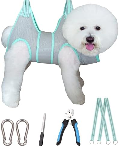 Kkiimatt Dog Grooming Hammock Harness, Small Dog Groming Sling, Gray Dog Hanging Harness for Nail Trimming,Dog Nail Clipping Hanger Restraint Holder by Kkiimatt