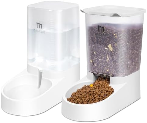 Marchul Dog Feeder, Gravity Cat Feeder and Water Dispenser Set, Automatic Pet Food Bowl and Waterer Large Capacity for Small Medium Pets Puppy Kitten Rabbit (1 Gallon / 3.8L) by Marchul