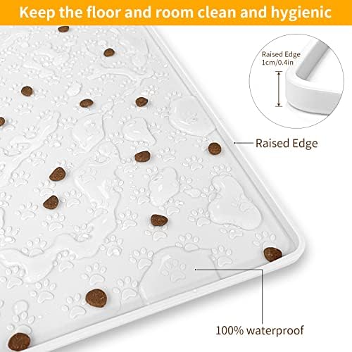 Ptlom Pet Placemat for Dog and Cat, Waterproof Silicone Pet Feeding Bowl Mats for Food and Water, Small Medium Large Dogs Mat Prevent Residues from Spilling to Floor, White, 11.8"x11.8" - Image 6