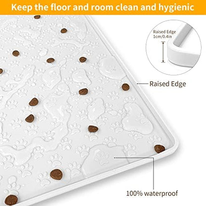 Ptlom Pet Placemat for Dog and Cat, Waterproof Silicone Pet Feeding Bowl Mats for Food and Water, Small Medium Large Dogs Mat Prevent Residues from Spilling to Floor, White, 18" 12" - Image 6
