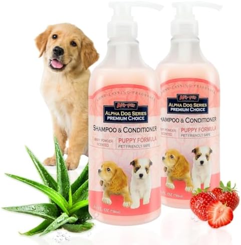 Natural Puppy Shampoo and Conditioner Tear Free with Aloe Vera, pH-Balanced Shampoo for Puppies, Tearless Dog Shampoo and Conditioner, Puppy Wash Sensitive Skin 26.4 Oz (Pack of 2) by AlphaDogSeries
