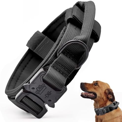 Tactical Dog Collar, Adjustable Military Training Nylon Pet Collar, Black L by CADONO