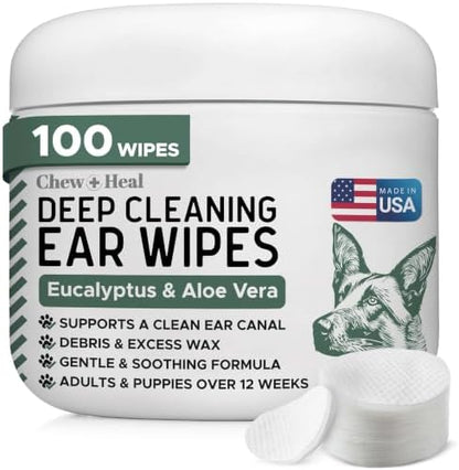 Deep Cleaning Dog Ear Wipes - 100 Wipes for Debris & Excess Wax by ChewHeal