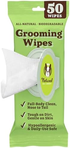 Natural Dog Company XL Dog Wipes for Paws and Butt - Hypoallergenic, Biodegradable, Fragrance Free - Large 7×8 inch Grooming Wipes for Dogs Face and Body - Sensitive Skin Pet Wipes - 50 Count by NaturalDogCompany