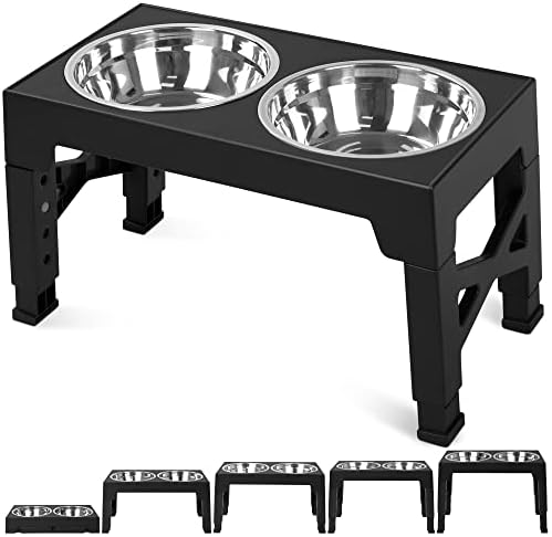 Niubya Elevated Dog Bowls with 2 Stainless Steel Dog Food Bowls, Raised Dog Bowl Adjusts to 5 Heights (3.15", 8.66", 9.84",11.02", 12.2") for Small Medium and Large Dogs by Niubya