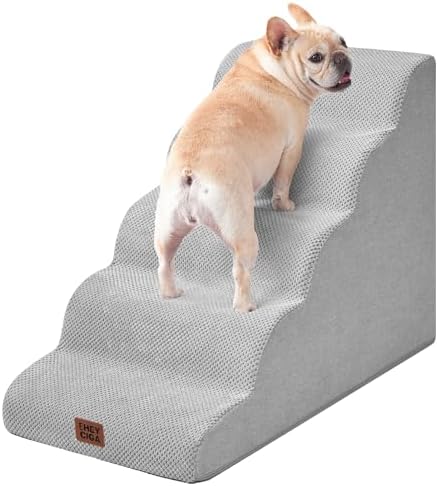 EHEYCIGA Curved Dog Stairs Ramp, 5-Step Extra Wide High Beds, Dog Steps by EHEYCIGA