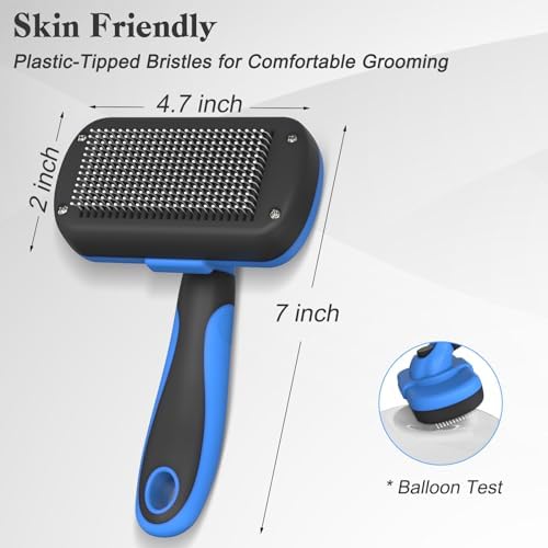 Swihauk Self Cleaning Slicker Brush - Skin Friendly Deshedding Grooming Tool for Dogs & Cats, Suitable for Shedding & Haired Pets, with Pet Supplies Accessories, Blue - Image 4