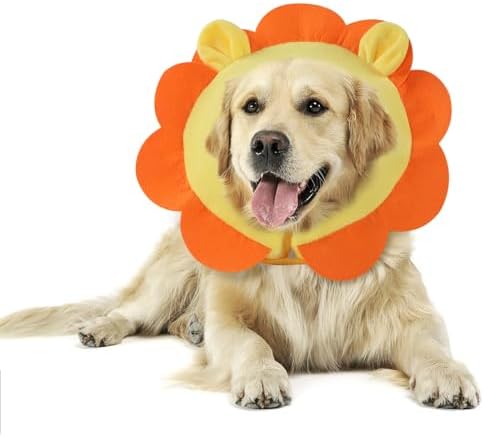 IEUUMLER Inflatable Recovery Dog Collar, Protective Donut Cone, Adjustable Soft Collar for Dog and Cat After Surgery Prevent from Biting & Scratching EU002 - Orange Lion XL by IEUUMLER