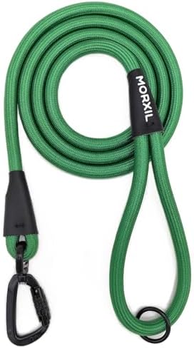 Rope Dog Leash, 4 ft Heavy Duty Dog Leash with Aviation Aluminum Auto Locking Carabiner, Strong Nylon Pet Lead for Small, Medium, Large Dogs (Green, 4FT) by MORXIL