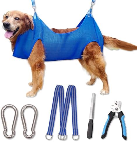 Kkiimatt 10 in 1 Pet Grooming Hammock Harness with Nail Clippers/Trimmer, Nail File, Comb,Dog Nail Hammock, Dog Grooming Sling for Nail Trimming/Clipping (XXL/Under 120lb, Blue) by Kkiimatt