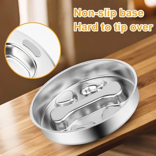 Stainless Steel Slow Feeder Dog Bowls,Slow Food Bowl for Dog & Cat - 2 Cups Capacity,Bone-Shaped Design Pet Food Holder,Metal Non-Slip Lick Plate,Puzzle Maze Dish for Small Sized Breeds - Image 3