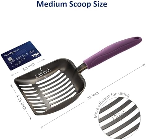WePet Cat Litter Scoop, Non-Stick Plated Aluminum Alloy Sifter, Kitty Durable Metal Scooper, Deep Shovel, Long Handle, Kitten Pooper Lifter, Size Medium, Coated Black Body with Violet Handle - Image 3