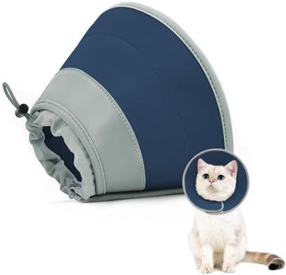 Cat Cone Collar Soft to Stop Licking, Adjustable, Foldable Lightweight Kitten Cones After Surgery Recovery for Cats & Kittens, Cat Cone Alternative, Easy Eating (Solid Blue, M) by GoGoPaw