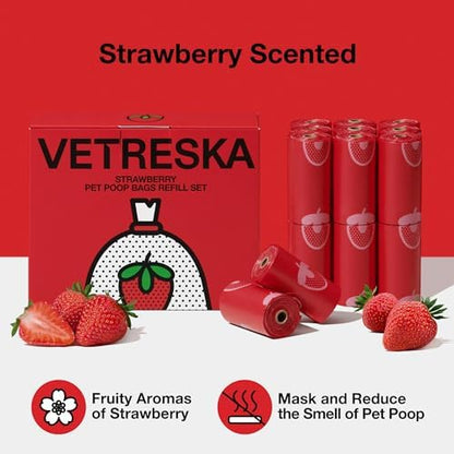 VETRESKA Strawberry Scented Dog Poop Bags, Leak Proof, 300 Counts - Image 2