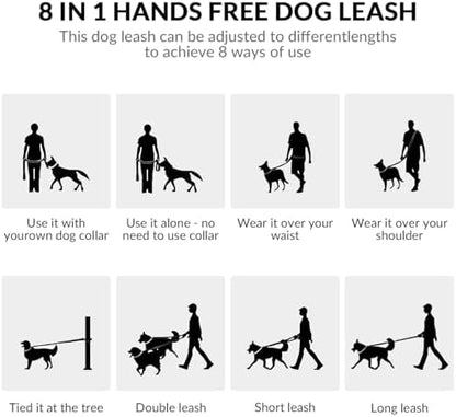8.2ft Hands Free Dog Leash,Versatile Waist & Crossbody Lead for Medium Dogs,Waterproof & Adjustable for Running Jogging Walking, 360° Swivel Metal Buckle (Black) - Image 5